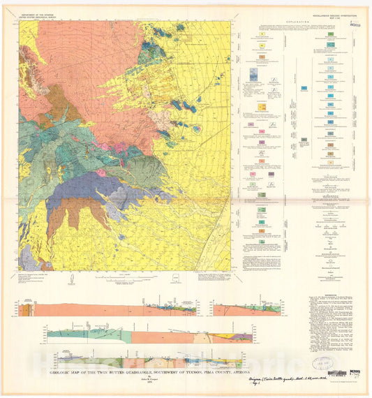 Map : Geologic map of the Twin Buttes quadrangle, southwest of Tucson, Pima County, Arizona, 1973 Cartography Wall Art :
