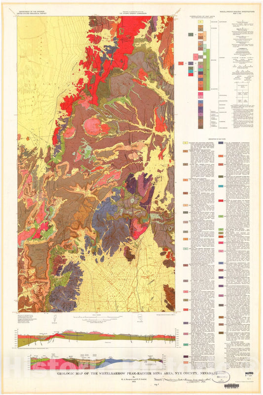 Map : Geologic map of the Wheelbarrow Peak - Rainier Mesa area, Nye County, Nevada, 1973 Cartography Wall Art :