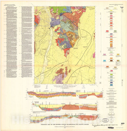 Map : Geologic map of the Moores Station quadrangle, Nye County, Nevada, 1973 Cartography Wall Art :