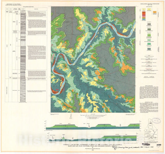 Map : Geologic map of the southwest quarter of the Cummings Mesa quadrangle, Kane and San Juan Counties, Utah, and Coconino County, Arizona, 1973 Cartography Wall Art :