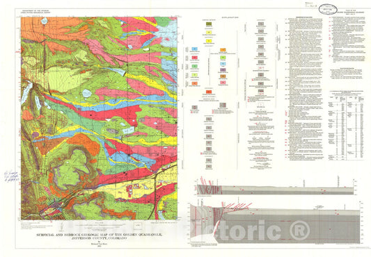 Map : Surficial and bedrock geologic map of the Golden quadrangle, Jefferson County, Colorado, 1972 Cartography Wall Art :