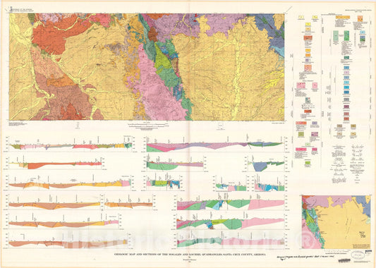 Map : Geologic map and sections of the Nogales and Lochiel quadrangles, Santa Cruz County, Arizona, 1974 Cartography Wall Art :