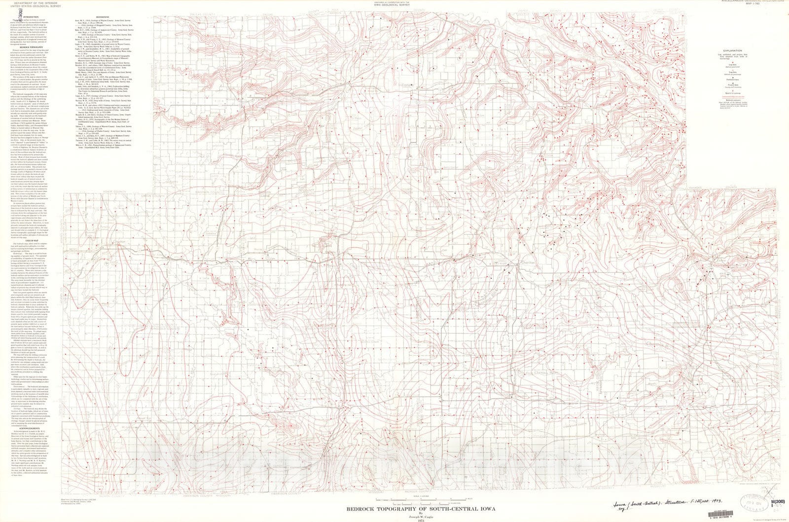 Map : Bedrock topography of south-central Iowa, 1973 Cartography Wall Art :