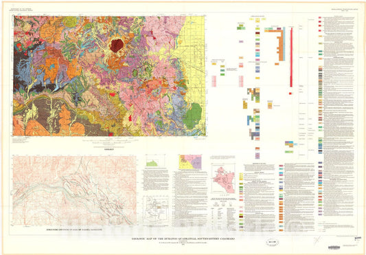 Map : Geologic map of the Durango quadrangle, southwestern Colorado, 1974 Cartography Wall Art :