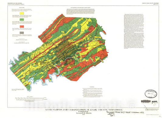 Map : Land slopes and urbanization in Knox County, Tennessee, 1972 Cartography Wall Art :