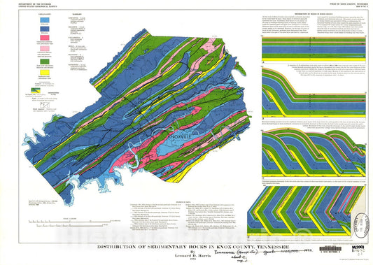 Map : Distribution of sedimentary rocks in Knox County, Tennessee, 1972 Cartography Wall Art :