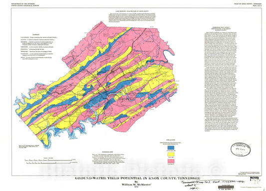 Map : Ground water yield potential in Knox County, Tennessee, 1973 Cartography Wall Art :
