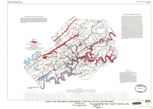 Map : Areas of possible flooding in Knox County, Tennessee, 1973 Cartography Wall Art :