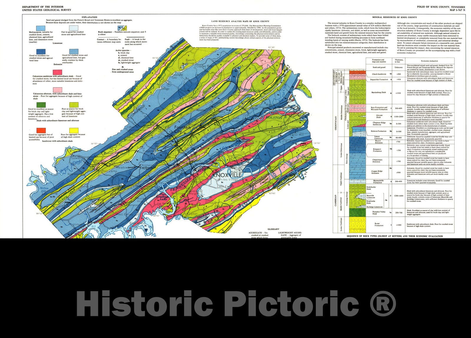 Map : Mineral resources of Knox County, Tennessee, 1974 Cartography Wall Art :