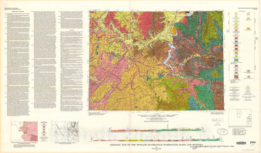 Map : Geologic map of the Spokane quadrangle, Washington, Idaho, and Montana, 1973 Cartography Wall Art :