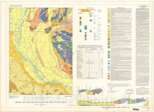 Map : Geologic map of the Jackson quadrangle, Teton County, Wyoming, 1972 Cartography Wall Art :