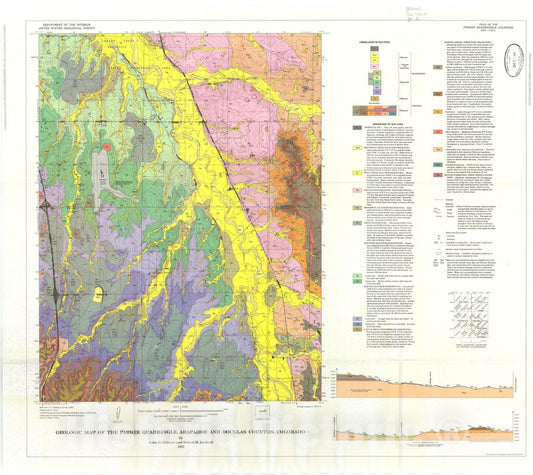 Map : Geologic map of the Parker quadrangle, Arapahoe and Douglas Counties, Colorado, 1972 Cartography Wall Art :