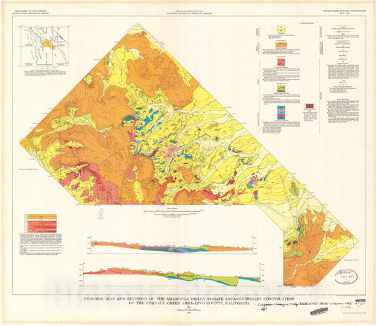 Map : Geologic map and sections of the Amargosa Valley borate area-southeast continuation of Furnace Creek area-Inyo County, California, 1973 Cartography Wall Art :
