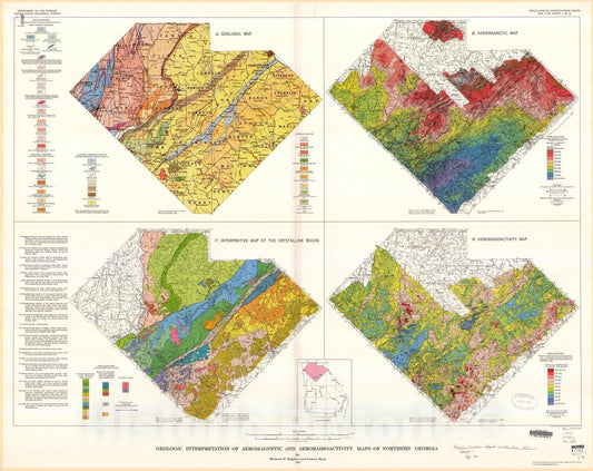 Map : Geologic interpretation of aeromagnetic and aeroradioactivity maps of northern Georgia, 1975 Cartography Wall Art :