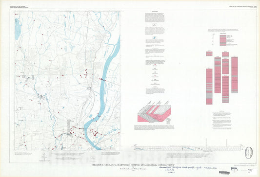 Map : Bedrock geology, Hartford North quadrangle, Connecticut, 1972 Cartography Wall Art :
