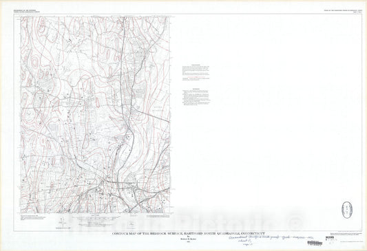 Map : Contour map of the bedrock surface, Hartford North quadrangle, Connecticut, 1972 Cartography Wall Art :