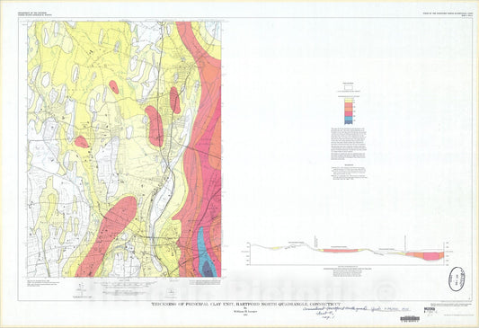 Map : Thickness of principal clay unit, Hartford North quadrangle, Connecticut, 1972 Cartography Wall Art :