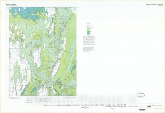 Map : Thickness of material overlying principal clay unit, Hartford North quadrangle, Connecticut, 1972 Cartography Wall Art :