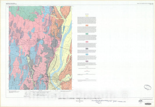 Map : Landforms, Hartford North quadrangle, Connecticut, 1972 Cartography Wall Art :