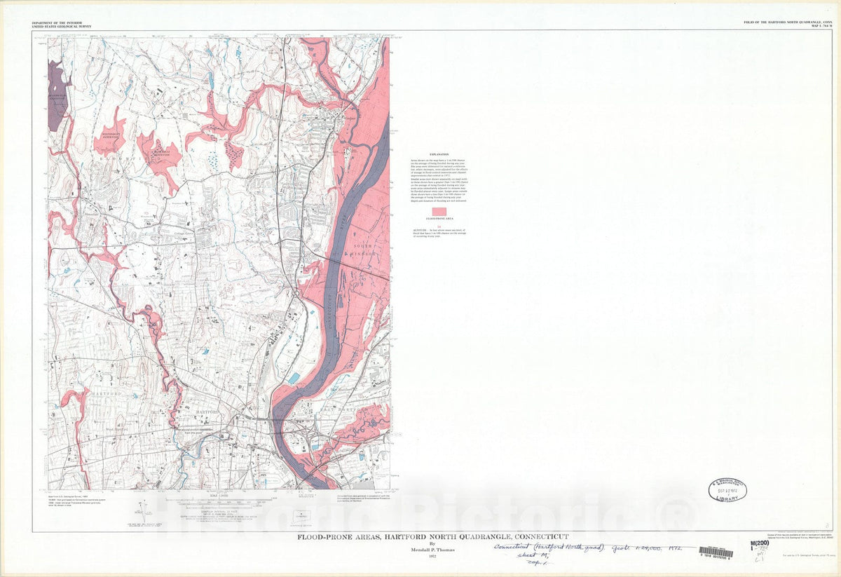Map : Flood prone areas, Hartford North quadrangle, Connecticut, 1972 Cartography Wall Art :