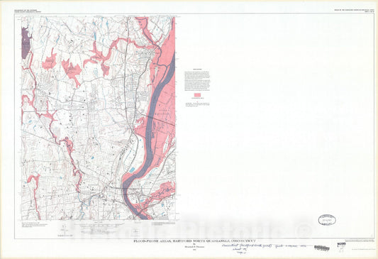 Map : Flood prone areas, Hartford North quadrangle, Connecticut, 1972 Cartography Wall Art :