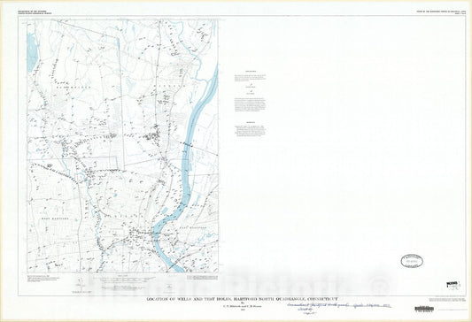 Map : Location of wells and test holes, Hartford North quadrangle, Connecticut, 1972 Cartography Wall Art :