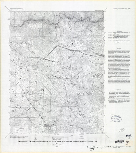 Map : Map showing thermal lineaments in the Evergreen quadrangle, Jefferson County, Colorado, 1975 Cartography Wall Art :