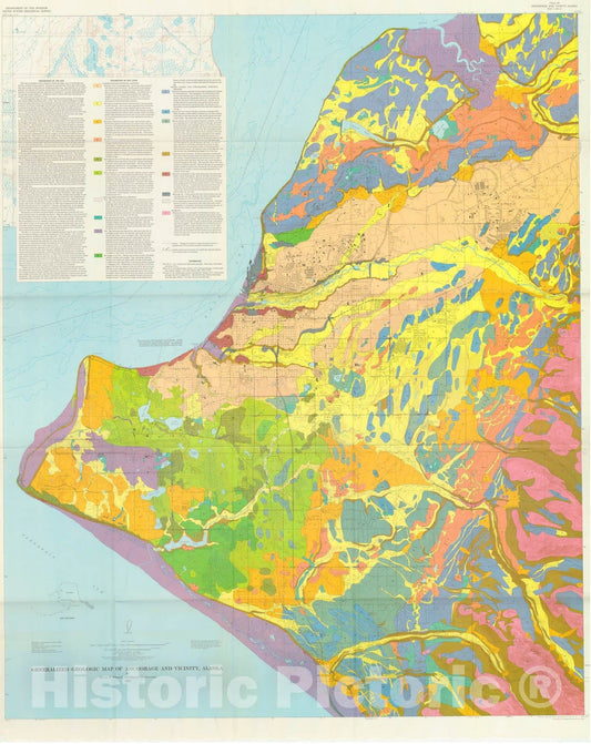 Map : Generalized geologic map of Anchorage and vicinity, Alaska, 1972 Cartography Wall Art :