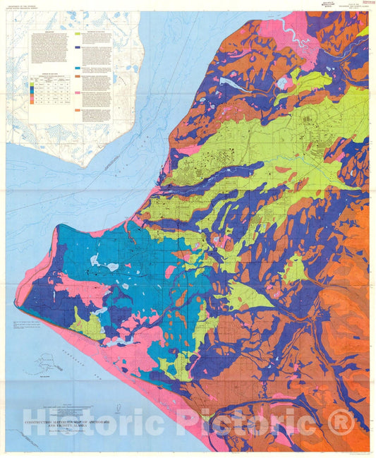 Map : Construction materials map of Anchorage and vicinity, Alaska, 1973 Cartography Wall Art :