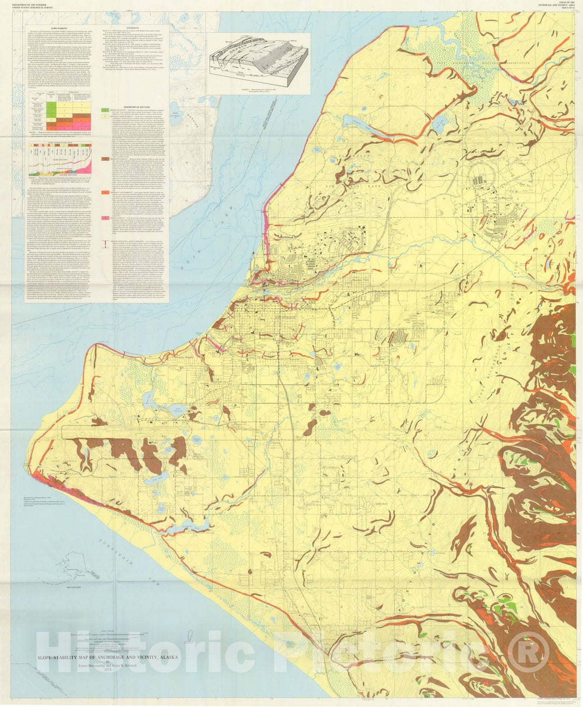 Map : Slope stability map of Anchorage and vicinity, Alaska, 1974 Cartography Wall Art :
