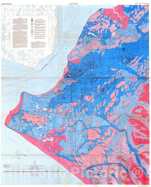 Map : Relative permeability of surficial geologic materials, Anchorage and vicinity, Alaska, 1976 Cartography Wall Art :