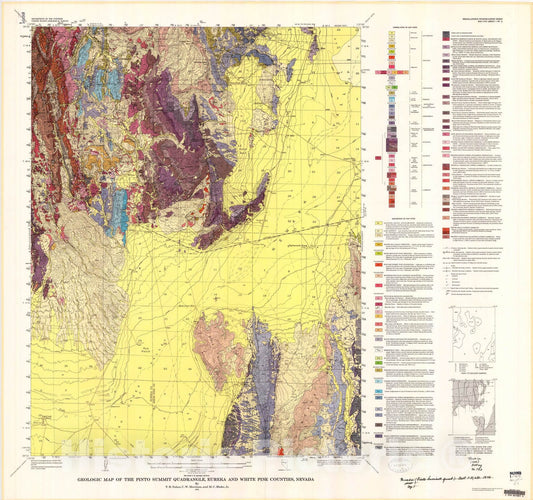 Map : Geologic map of the Pinto Summit quadrangle, Eureka and White Pine Counties, Nevada, 1974 Cartography Wall Art :