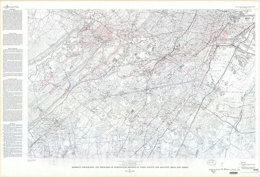 Map : Bedrock topography and thickness of Pleistocene deposits in Union County and adjacent areas, New Jersey, 1974 Cartography Wall Art :