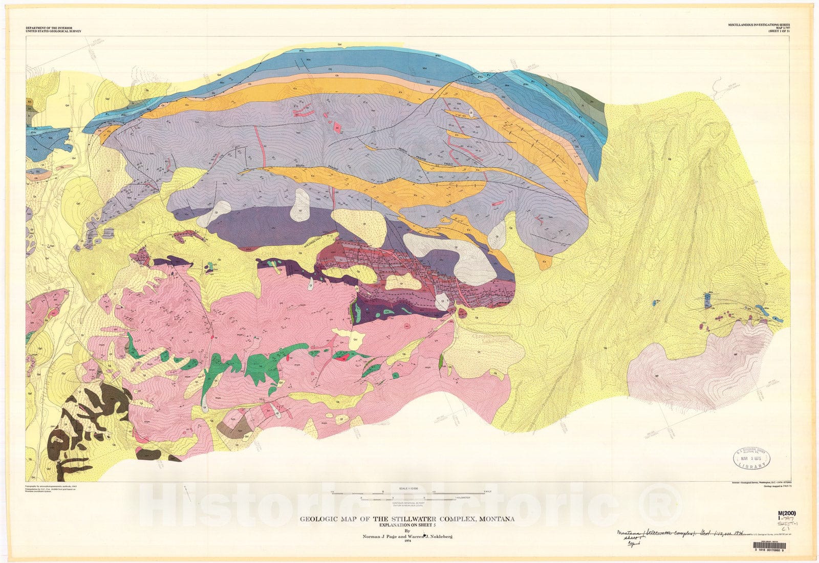 Map : Geologic map of the Stillwater complex, Montana, 1974 Cartography Wall Art :