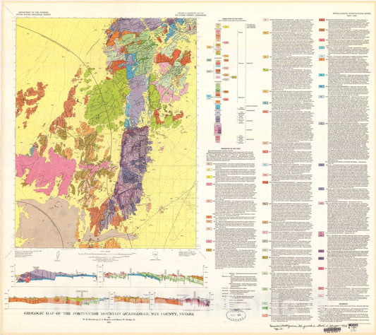 Map : Geologic map of the Portuguese Mountain quadrangle, Nye County, Nevada, 1974 Cartography Wall Art :