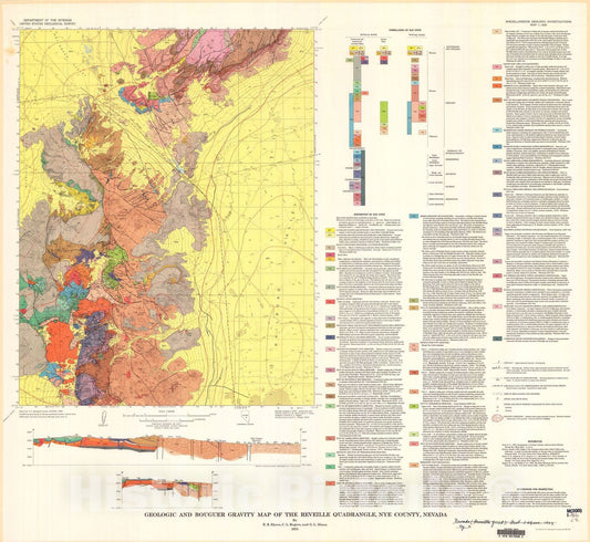Map : Geologic and Bouguer gravity map of the Reveille quadrangle, Nye County, Nevada, 1973 Cartography Wall Art :