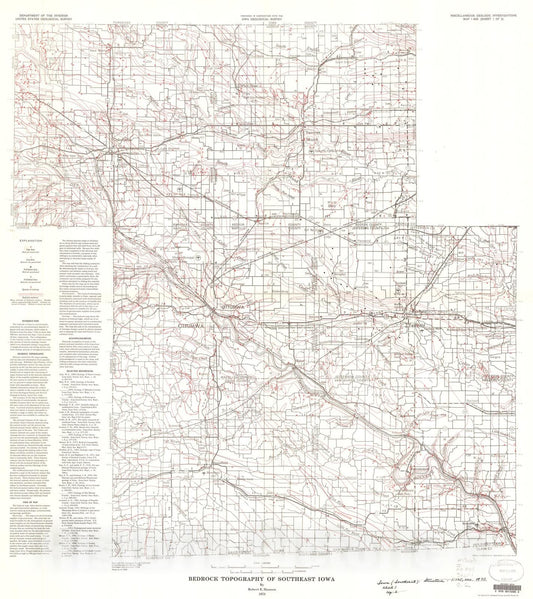 Map : Bedrock topography of southeast Iowa, 1973 Cartography Wall Art :