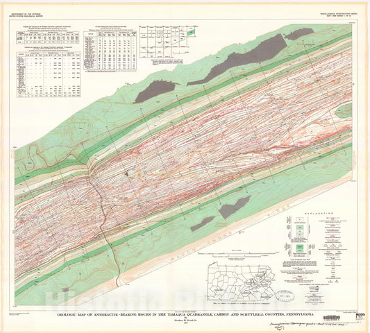 Map : Geologic map of the anthracite-bearing rocks in the Tamaqua quadrangle, Carbon and Schuylkill Counties, Pennsylvania, 1974 Cartography Wall Art :