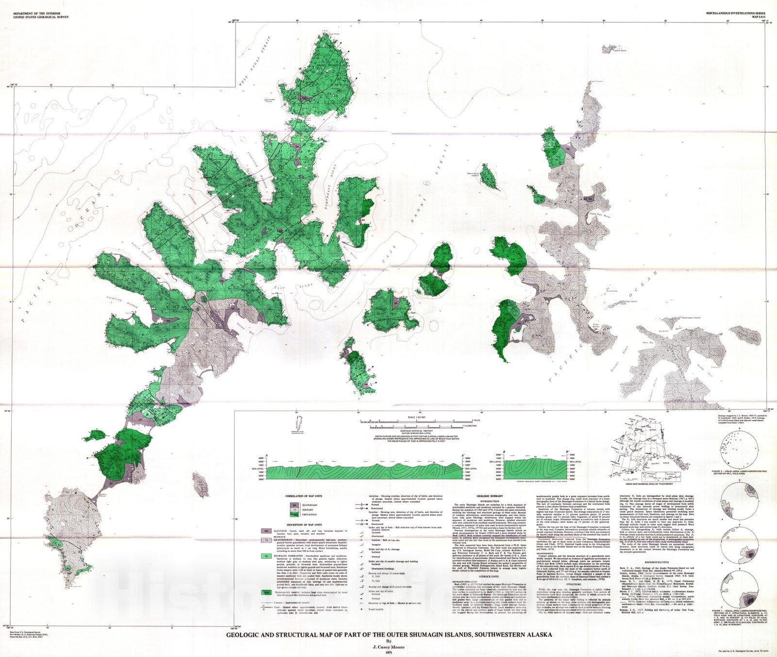 Map : Geologic and structural map of part of the outer Shumagin Islands, southwestern Alaska, 1974 Cartography Wall Art :