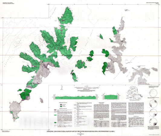 Map : Geologic and structural map of part of the outer Shumagin Islands, southwestern Alaska, 1974 Cartography Wall Art :