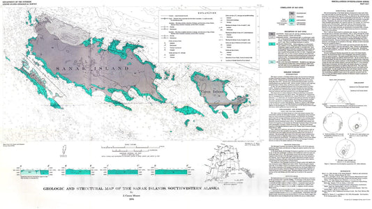 Map : Geologic and structural map of the Sanak Islands, southwestern Alaska, 1974 Cartography Wall Art :