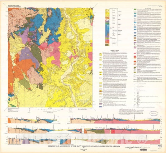Map : Geologic map and sections of the Happy Valley quadrangle, Cochise County, Arizona, 1974 Cartography Wall Art :