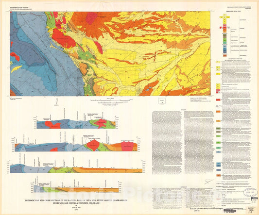 Map : Geologic map and cross sections of the La Veta Pass, La Veta, and Ritter Arroyo quadrangles, Huerfano and Costilla Counties, Colorado, 1974 Cartography Wall Art :