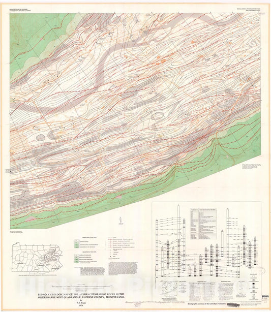 Map : Bedrock geologic map of the anthracite-bearing rocks in the Wilkes-Barre West quadrangle, Luzerne County, Pennsylvania, 1976 Cartography Wall Art :