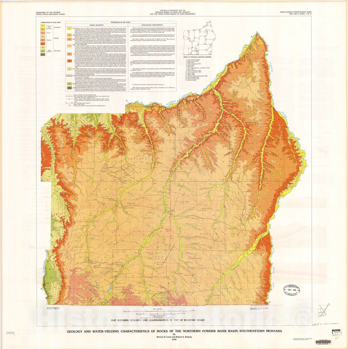 Map : Geology and water yielding characteristics of rocks of the northern Powder River basin, southeastern Montana, 1978 Cartography Wall Art :