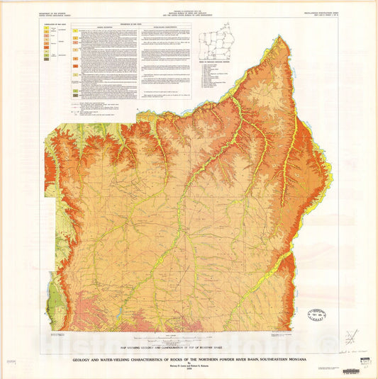 Map : Geology and water yielding characteristics of rocks of the northern Powder River basin, southeastern Montana, 1978 Cartography Wall Art :