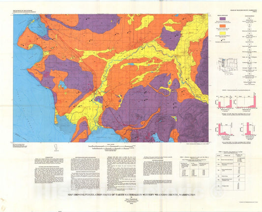 Map : Map showing percolation rates of earth materials in western Whatcom County, Washington, 1973 Cartography Wall Art :