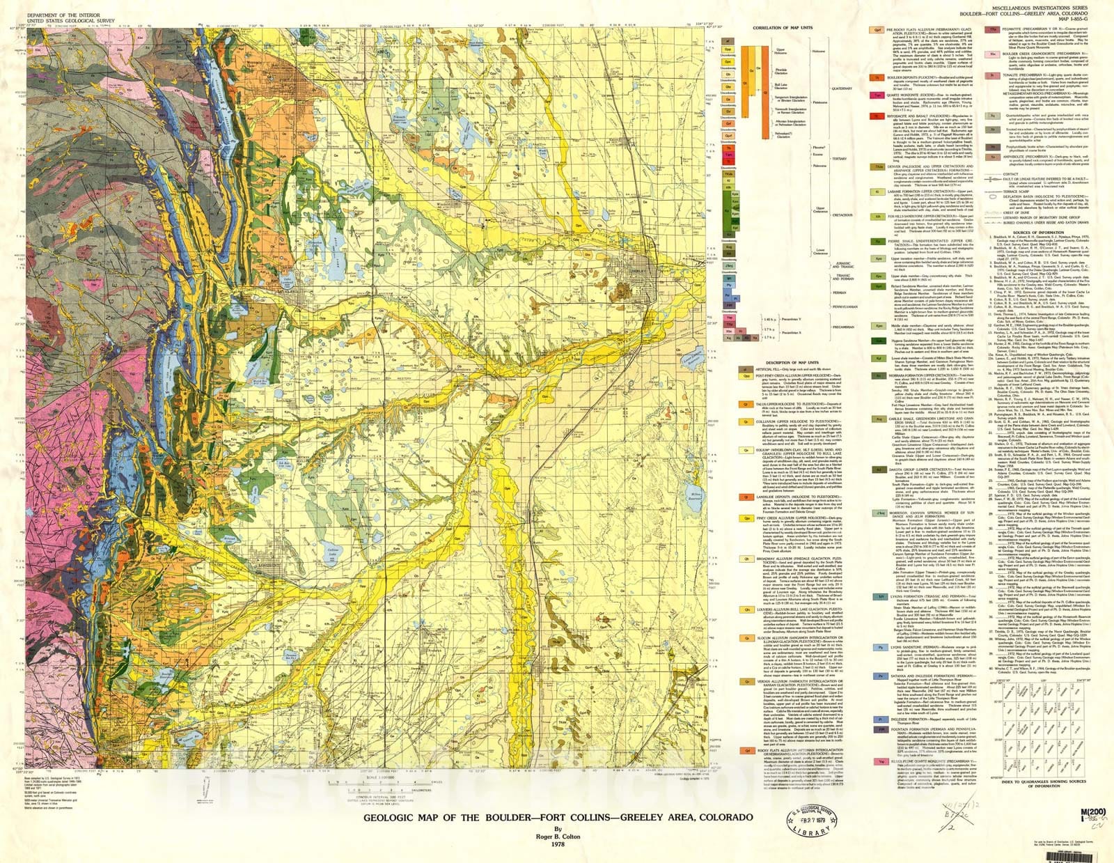 Map : Geologic map of the Boulder-Fort Collins-Greeley area, Front Range Urban Corridor, Colorado, 1978 Cartography Wall Art :