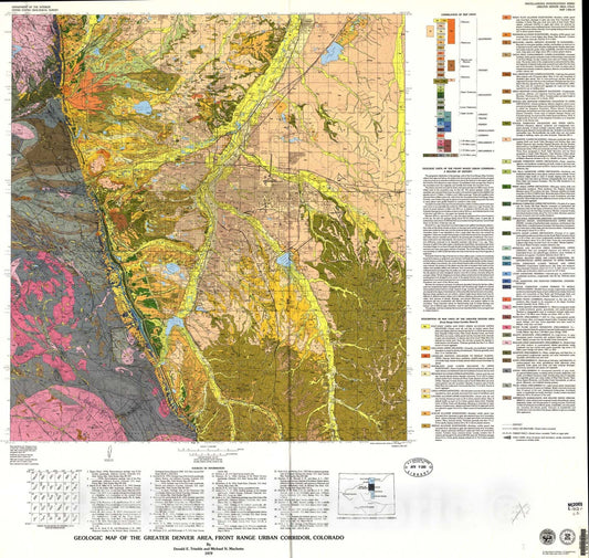 Map : Geologic map of the greater Denver area, Front Range Urban Corridor, Colorado, 1979 Cartography Wall Art :
