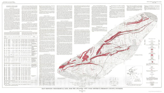Map : Map showing geochemical data for the Atlantic City gold district, Fremont County, Wyoming, 1974 Cartography Wall Art :